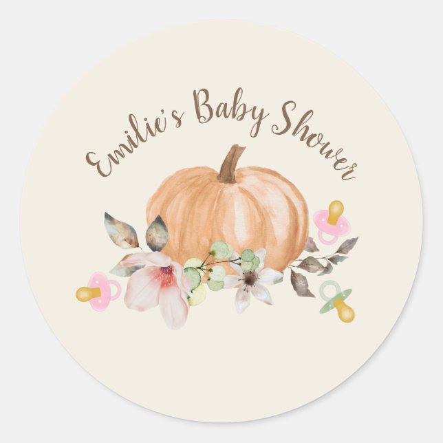 Adesivo Redondo Pumpkins Pacifier Floral Fall Chá de fraldas (Frente)