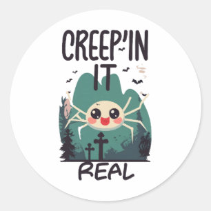 Adesivo Redondo Pun Kawaii de Aranha de Halloween