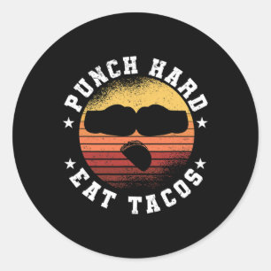 Adesivo Redondo Punch Hard Eat Tacos - Boxe Sparring Kick Boxing