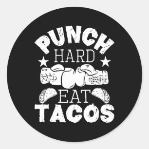 Adesivo Redondo Punho Duro Coma Tacos - Boxe Kickboxing Kickboxer