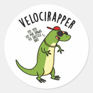 Adesivo Redondo Punição de dinossauro engraçado Veloci-rapper