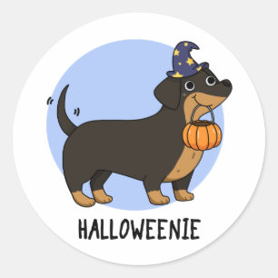 Adesivo Redondo Punição engraçada de cachorro salsicha de Hallowee