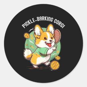 Adesivo Redondo Punição engraçada de pickleball de cachorro corgi