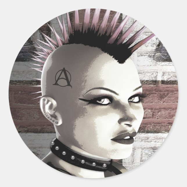 Adesivo Redondo Punk Girl Stickers (Frente)