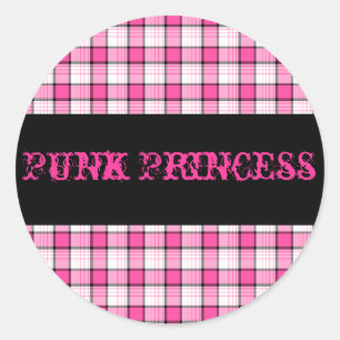 Adesivo Redondo Punk Princess Pink and Black Xadrez Sticker