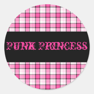 Adesivo Redondo Punk Princess Pink and Black Xadrez Sticker