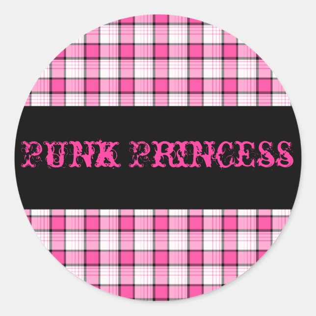 Adesivo Redondo Punk Princess Pink and Black Xadrez Sticker (Frente)