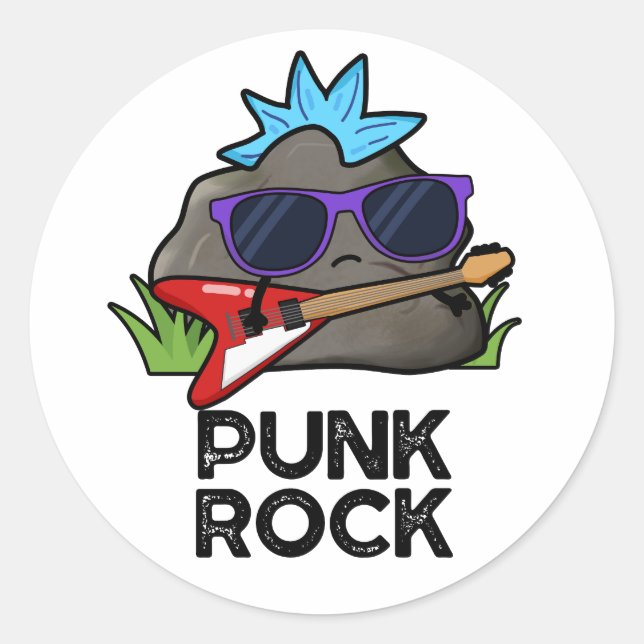 Adesivo Redondo Punk Rock Funny Music Pun (Frente)