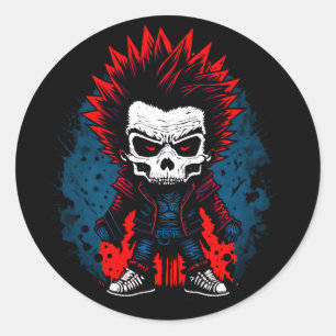 Adesivo Redondo Punk Rock Grunge Zombie Colorful Skull Legal Desig