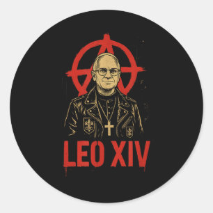 Adesivo Redondo Punk Rock Pope Leo Xiv _ Desenho Anarquista Cristã