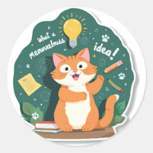 Adesivo Redondo Punny "Meowveelouss Idea" Cat De Volta À Escola