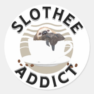 Adesivo Redondo Punny Sloth E Amantes De Café