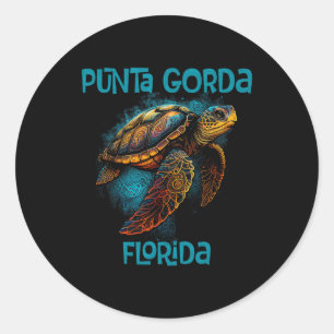 Adesivo Redondo Punta Gorda Flórida Fl Retro Vintage Praia Mar Tar