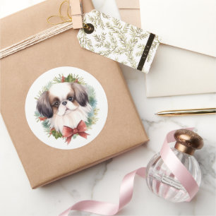 Adesivo Redondo Pup Festivo Festivo Chin Christmas