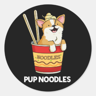 Adesivo Redondo Pup Noodles Funny Cup Noodles Pun Dark BG