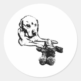 Adesivo Redondo Pup with Teddy Bear | Dog Art Sticker