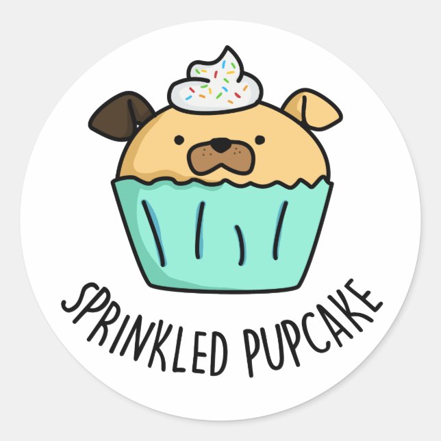 Adesivo Redondo Pupcake em sprinkle Puppy Cupcake Pun (Frente)
