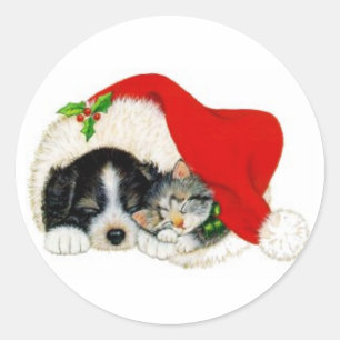 Adesivo Redondo Puppia de Natal e Pau de Kitten