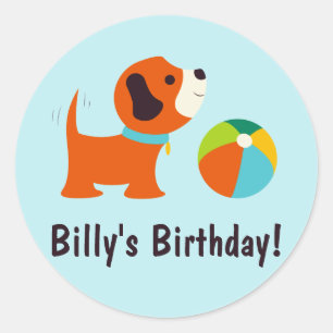 Adesivo Redondo Puppy Birthday Sticker