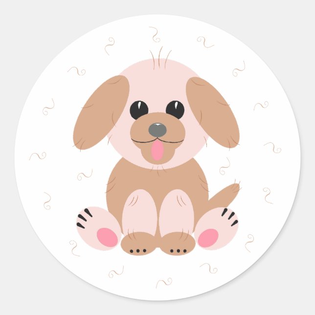 Adesivo Redondo Puppy Dog Cartoon Pastel Personalizado (Frente)