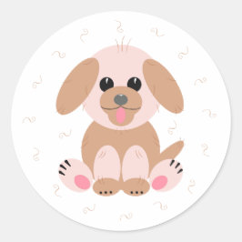 Adesivo Redondo Puppy Dog Cartoon Pastel Personalizado