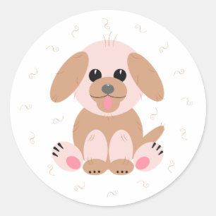 Adesivo Redondo Puppy Dog Cartoon Pastel Personalizado