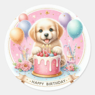 Adesivo Redondo Puppy Labrador - Pastel giro - Aniversário