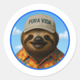 Adesivo Redondo Pura Vida AI Preguiça