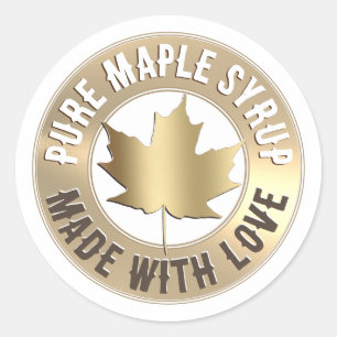 Adesivo Redondo Pure Maple Syrup Label Sugarmaker Name Dourado Lea