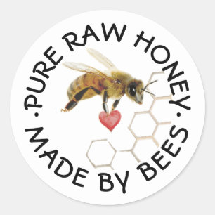 Adesivo Redondo PURE RAW HONEY Honeybee Honeycomb e Heart
