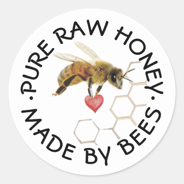 Adesivo Redondo PURE RAW HONEY Honeybee Honeycomb e Heart (Frente)