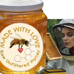 Adesivo Redondo PURE RAW HONEY Honeybee Honeycomb e Heart