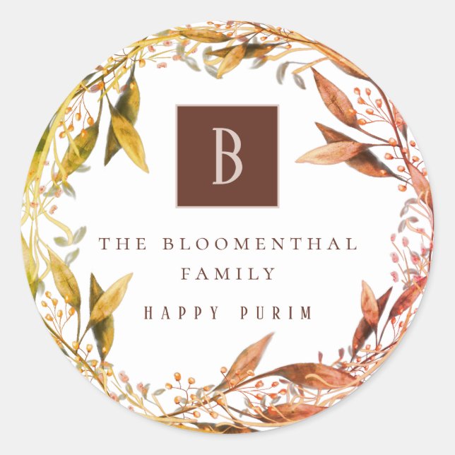 Adesivo Redondo Purim Feliz Folha de outono (Frente)