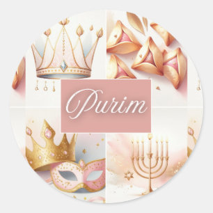 Adesivo Redondo Púrim Judaico Esther Rosa Dourado Aquarela Fofo