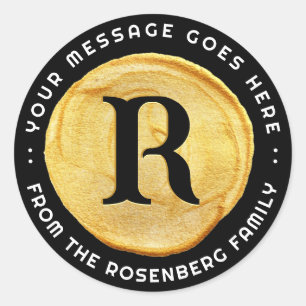 Adesivo Redondo Purim Royal Dourado Seal Monograma a Preto