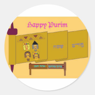 Adesivo Redondo Purim Stickers Feliz
