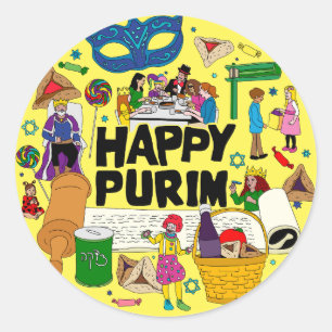Adesivo Redondo Purim Stickers Feliz