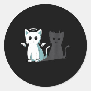 Adesivo Redondo Puro Mau Devil Cat Feliz Halloween Cat Angel Devi
