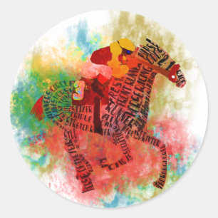 Adesivo Redondo Puro-sangue colorido na tipografia