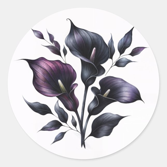 Adesivo Redondo Purple and Black Calla Lilies Gothic (Frente)