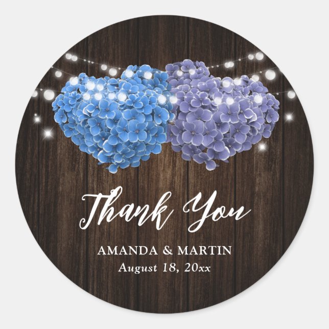 Adesivo Redondo Purple and Blue Floral Wedding Thank You (Frente)