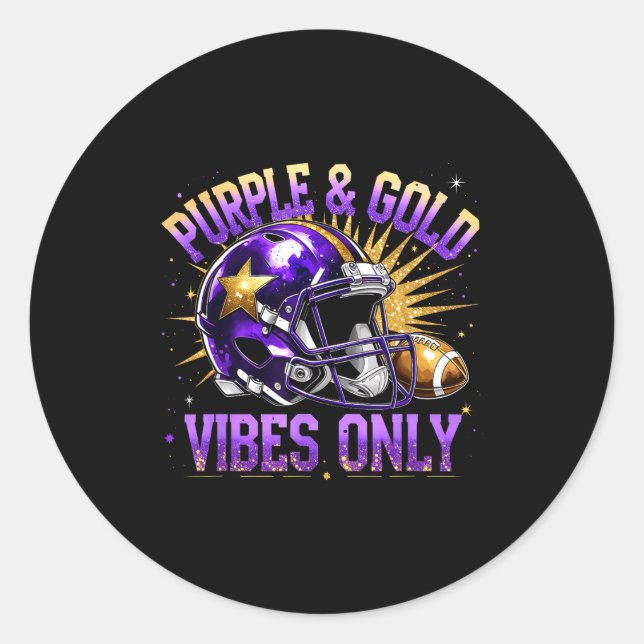Adesivo Redondo Purple And Gold Vibes Only Football Fan Gift  (Frente)