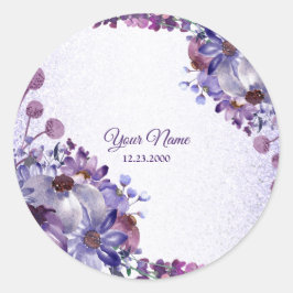 Adesivo Redondo Purple Blue Pink Floral Glitter Wedding Party