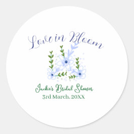 Adesivo Redondo Purple boho love in Bloom bridal shower name retro
