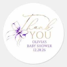 Adesivo Redondo Purple Bow Elegant Script Thank You