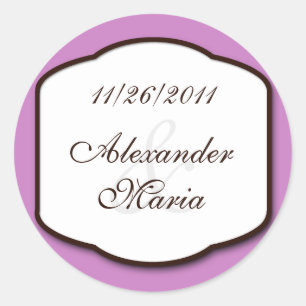 Adesivo Redondo Purple Brown & White Wedding Envelope Seals