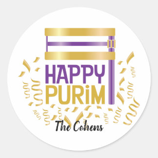 Adesivo Redondo Purple Dourado Purim e Grogger