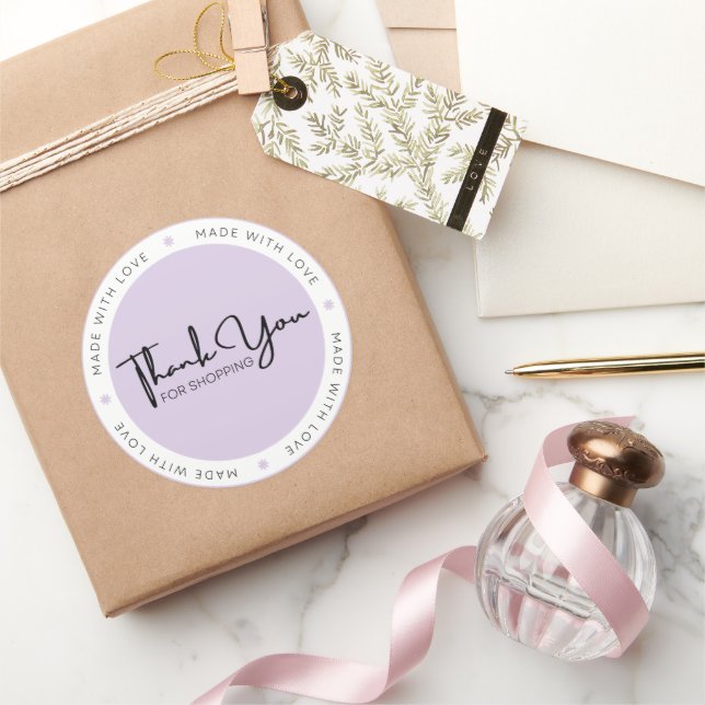 Adesivo Redondo Purple e White Modern Obrigado Sticker (Presentear)