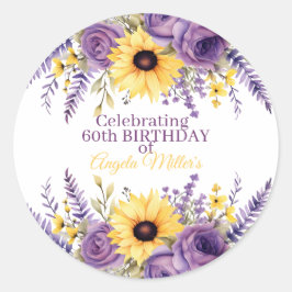Adesivo Redondo Purple floral 60th birthday party