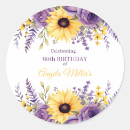 Adesivo Redondo Purple floral 60th birthday party